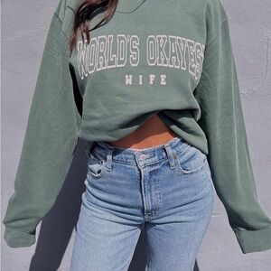 World's Okayest Wife Oversized Sweatshirt - Forest Green